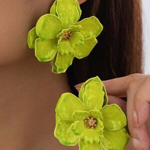 Green Floral Statement Earrings - Women Jewelry